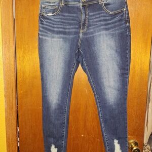 BKE Women's Distressed Blue Curvy Fit Highrise Ankle Skinny Jeans